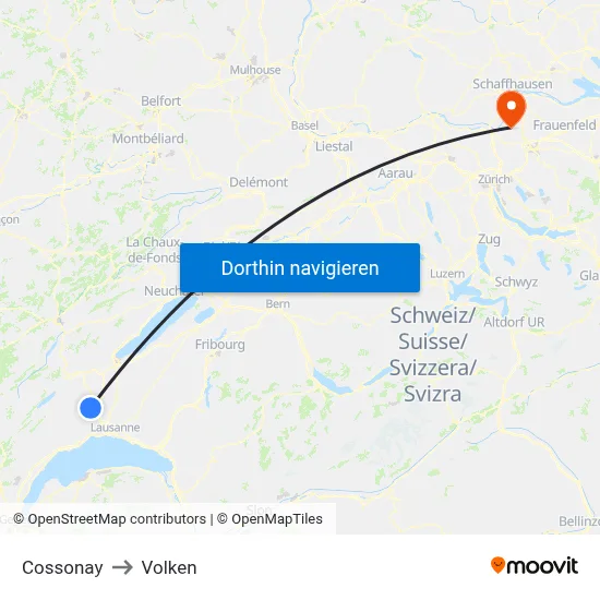 Cossonay to Volken map