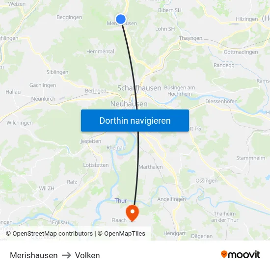 Merishausen to Volken map