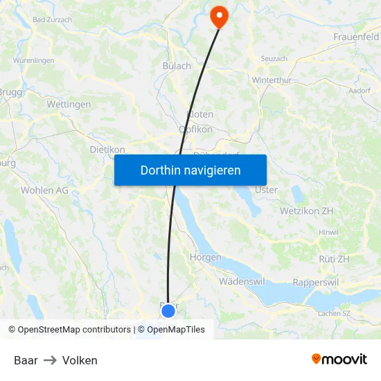 Baar to Volken map