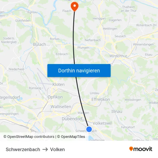Schwerzenbach to Volken map