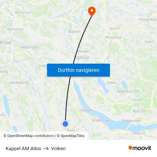 Kappel AM Albis to Volken map