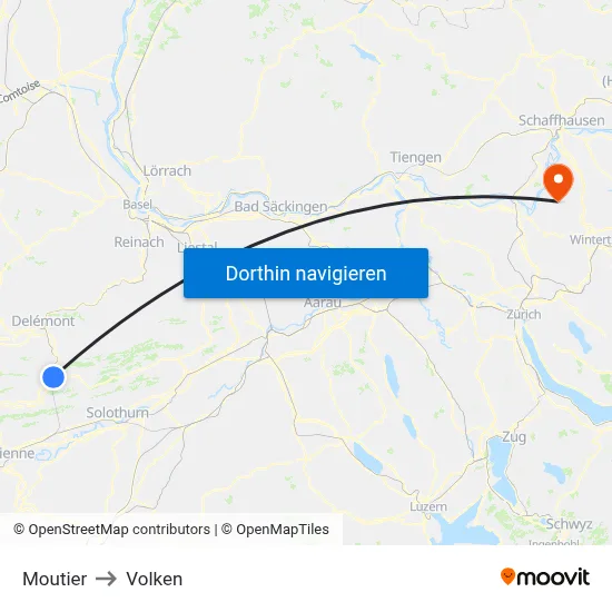 Moutier to Volken map