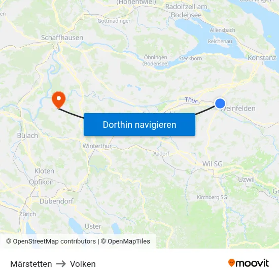 Märstetten to Volken map