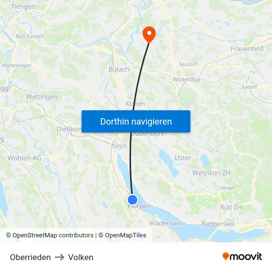 Oberrieden to Volken map