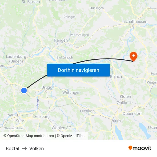 Böztal to Volken map