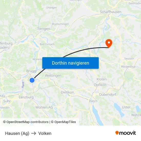Hausen (Ag) to Volken map