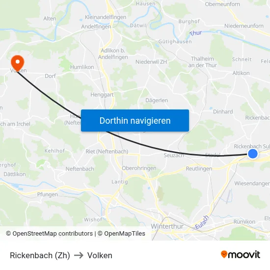 Rickenbach (Zh) to Volken map