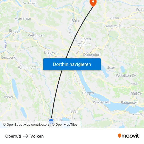 Oberrüti to Volken map