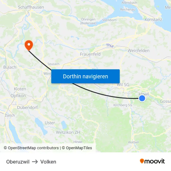 Oberuzwil to Volken map