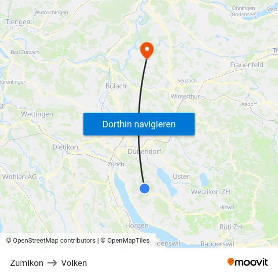 Zumikon to Volken map