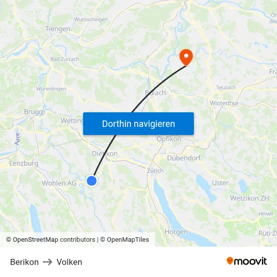 Berikon to Volken map