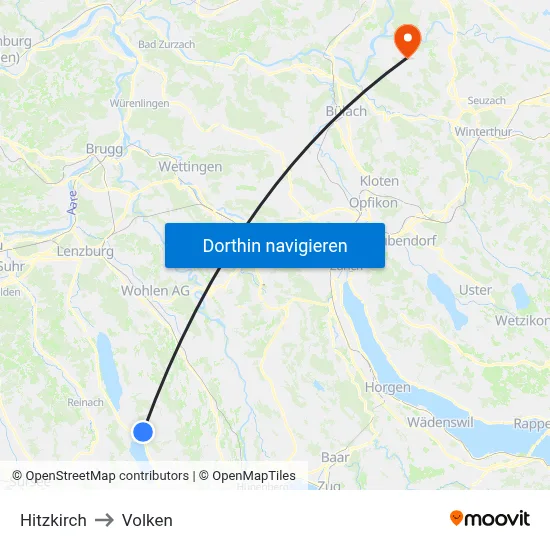 Hitzkirch to Volken map