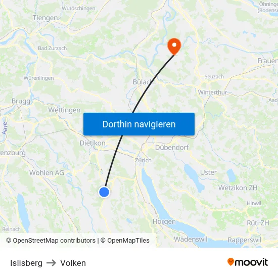Islisberg to Volken map