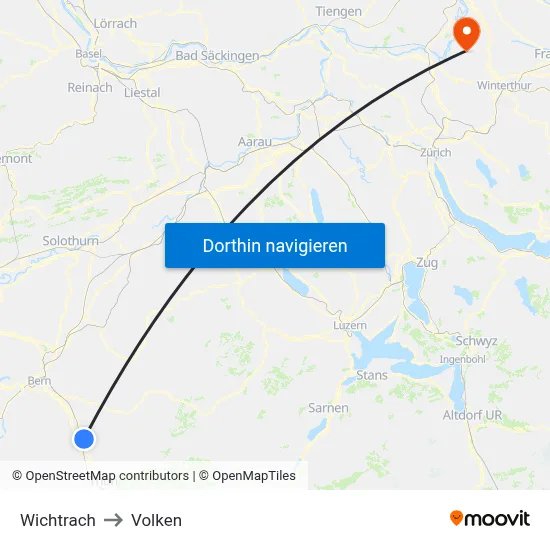 Wichtrach to Volken map