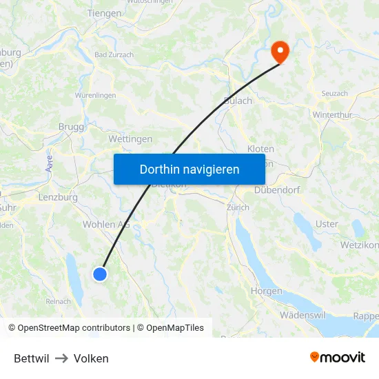 Bettwil to Volken map