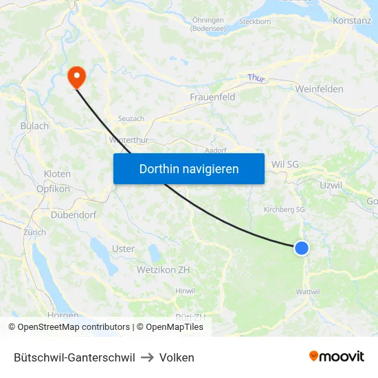 Bütschwil-Ganterschwil to Volken map