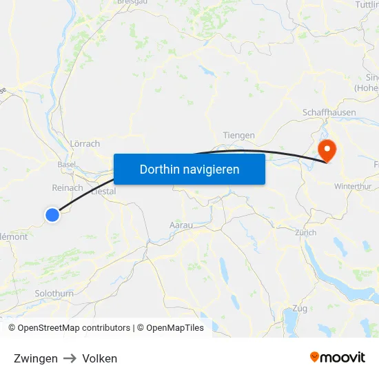 Zwingen to Volken map