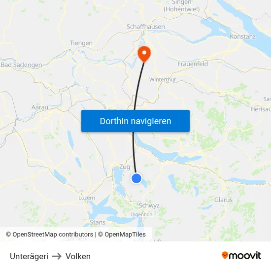 Unterägeri to Volken map
