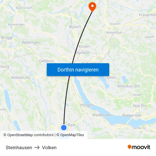 Steinhausen to Volken map