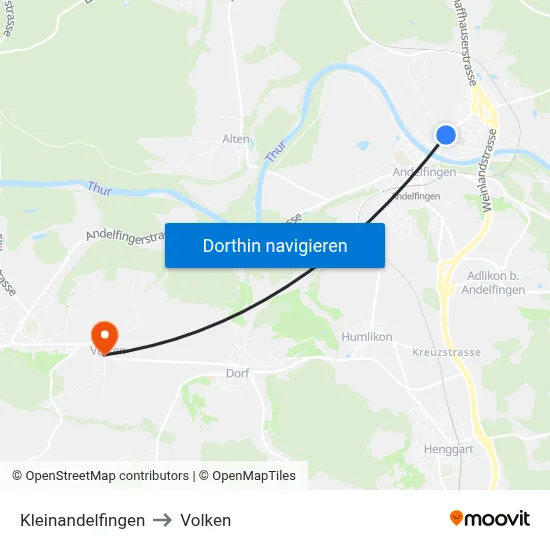 Kleinandelfingen to Volken map