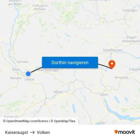 Kaiseraugst to Volken map