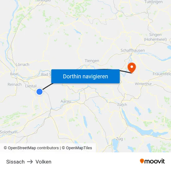 Sissach to Volken map