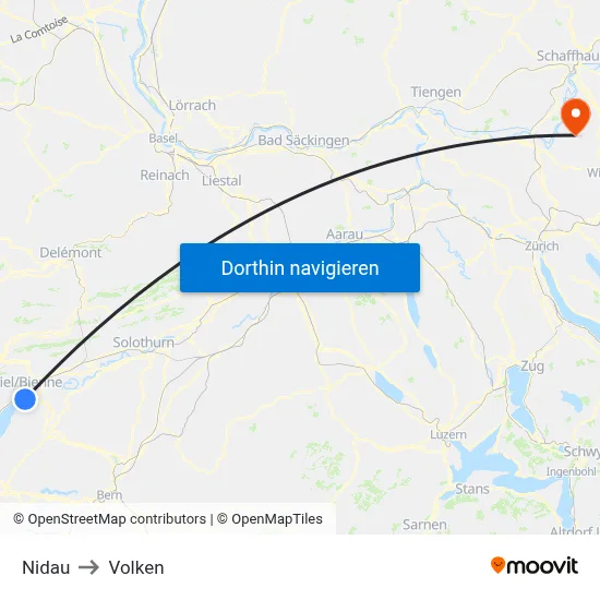 Nidau to Volken map