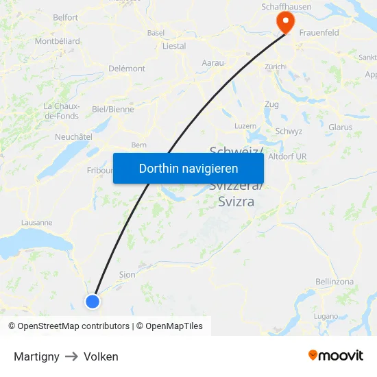Martigny to Volken map