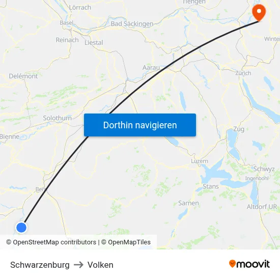 Schwarzenburg to Volken map