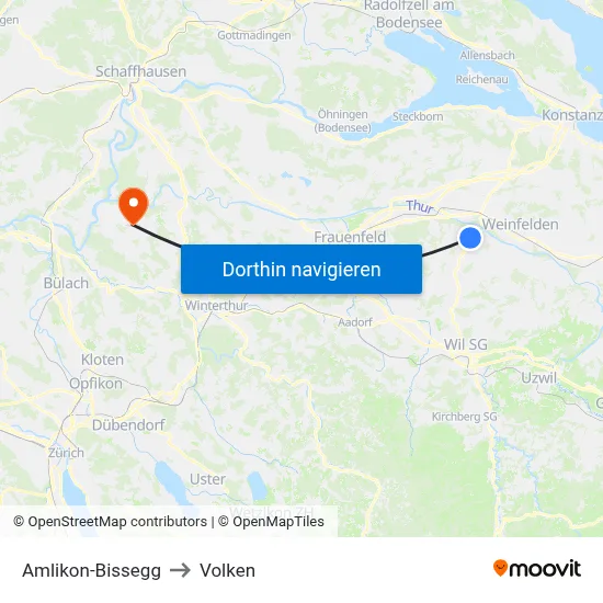 Amlikon-Bissegg to Volken map
