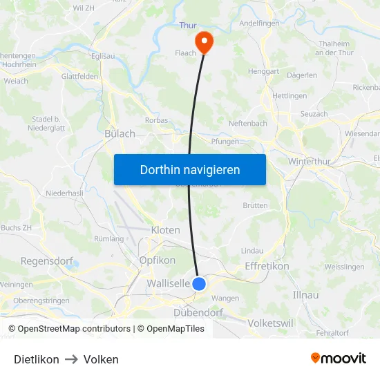 Dietlikon to Volken map