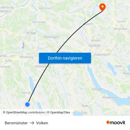 Beromünster to Volken map