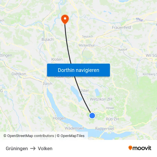 Grüningen to Volken map