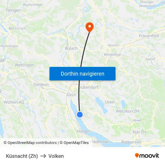 Küsnacht (Zh) to Volken map