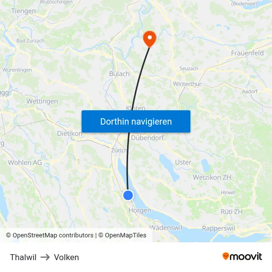Thalwil to Volken map