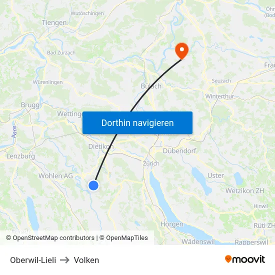 Oberwil-Lieli to Volken map