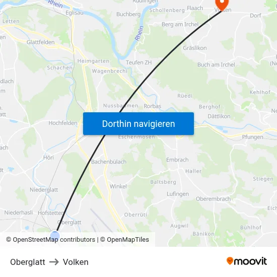 Oberglatt to Volken map