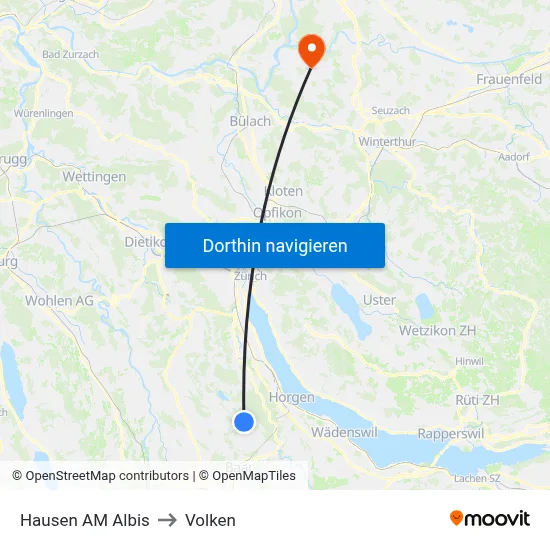 Hausen AM Albis to Volken map