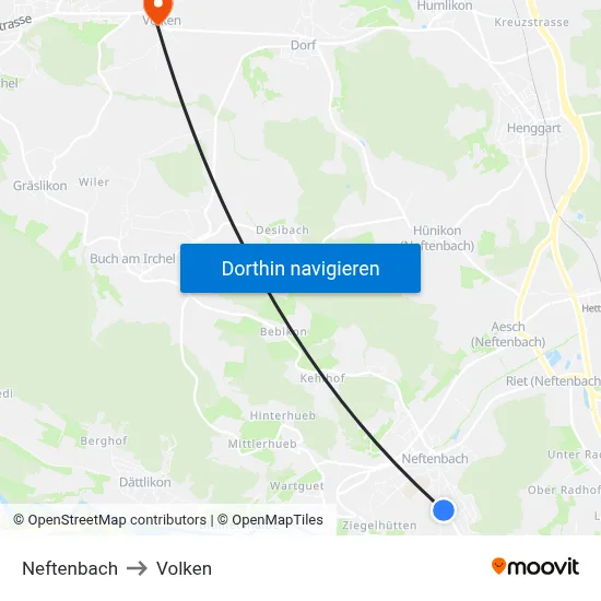 Neftenbach to Volken map