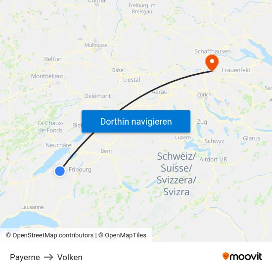 Payerne to Volken map