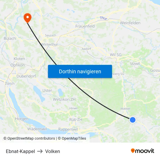 Ebnat-Kappel to Volken map