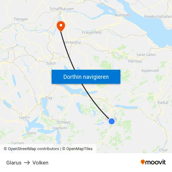 Glarus to Volken map