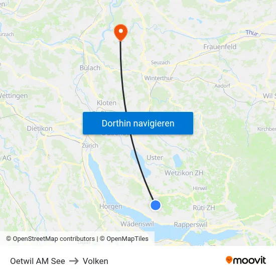 Oetwil AM See to Volken map