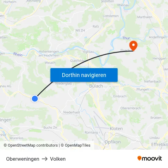 Oberweningen to Volken map