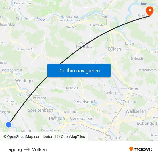 Tägerig to Volken map