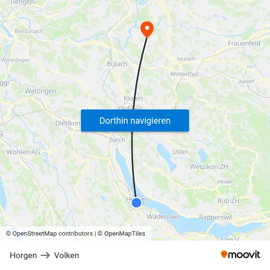 Horgen to Volken map