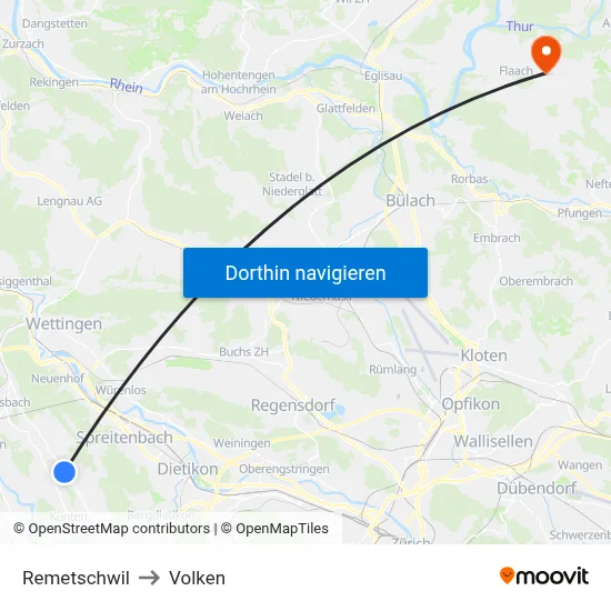 Remetschwil to Volken map