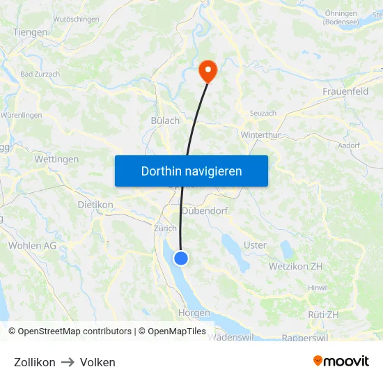Zollikon to Volken map