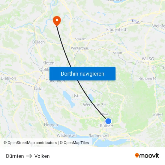 Dürnten to Volken map