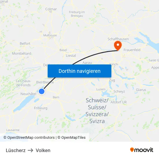 Lüscherz to Volken map